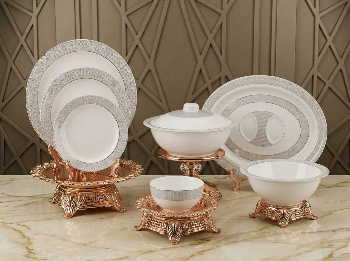 Dinner Set Melamine 6-Person (White/Black Boarded) photo 1