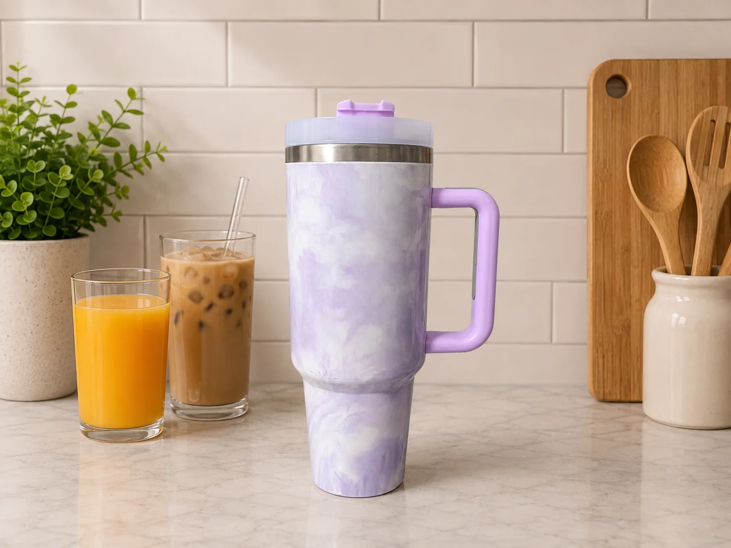 Printed insulated tumbler (Purple Marble) photo 1