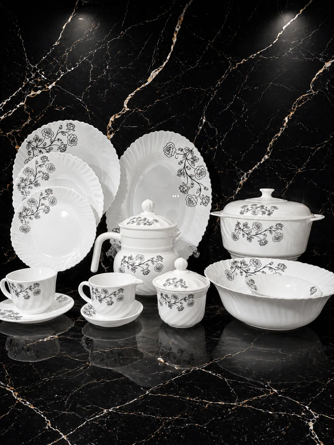 Dinner Set Marble 72-pcs(Opal Glass) photo 1