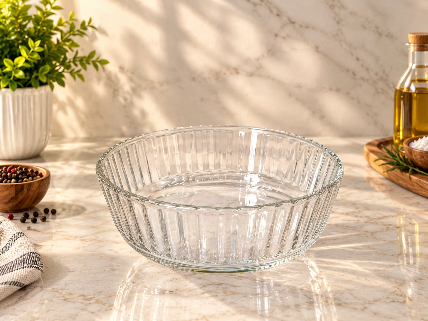 Deep Glass Serving Dish (Medium) (waves) photo 2