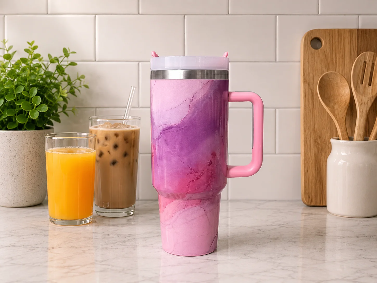 Printed insulated tumbler (Pink Marble) photo 1
