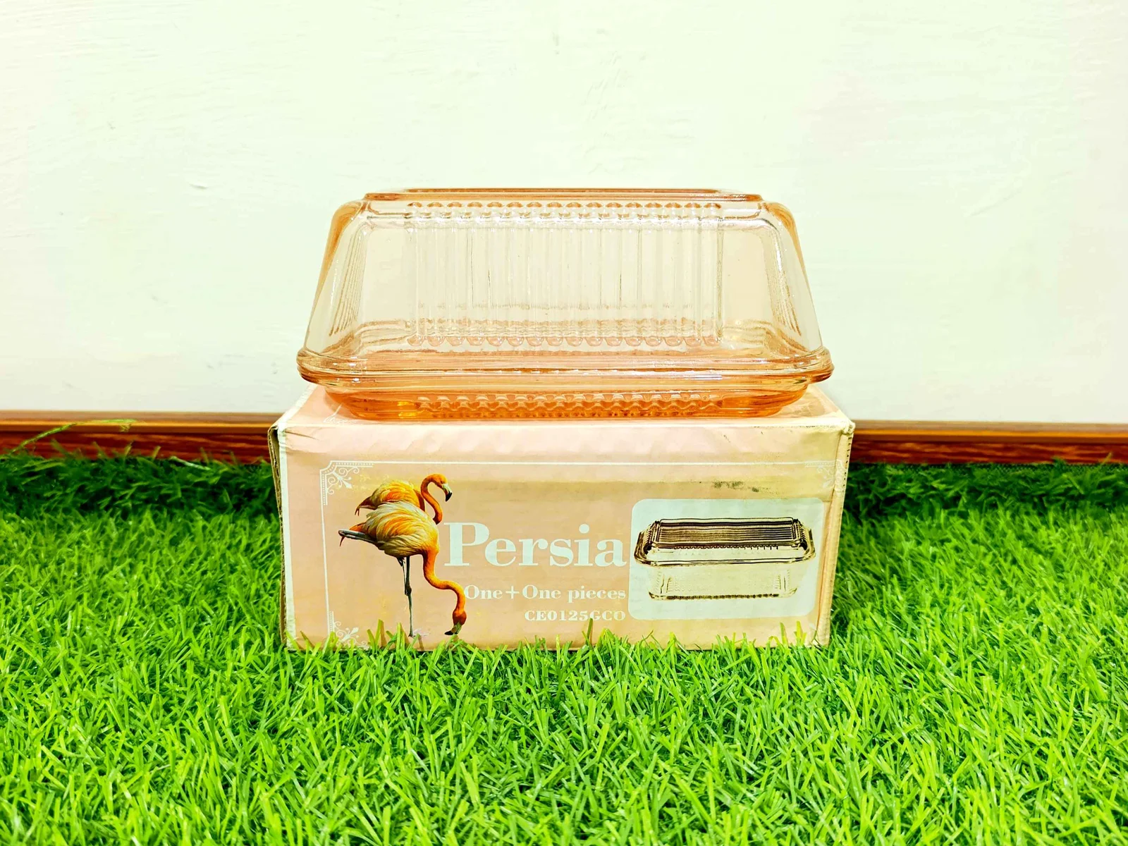 Pink Glass Butter Holder (imported) photo 3