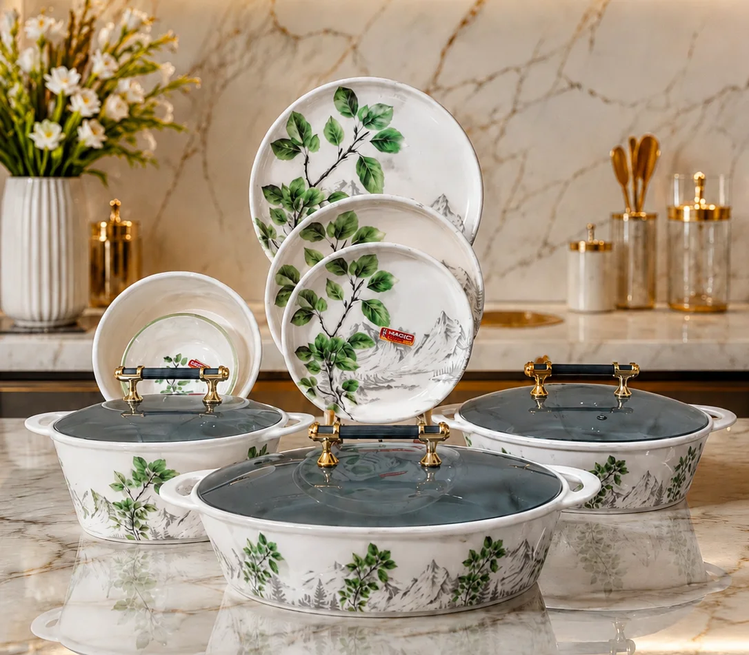Melamine Double Glazed Dinner Set (Grey)(72pcs)(Round Double Print) photo 1