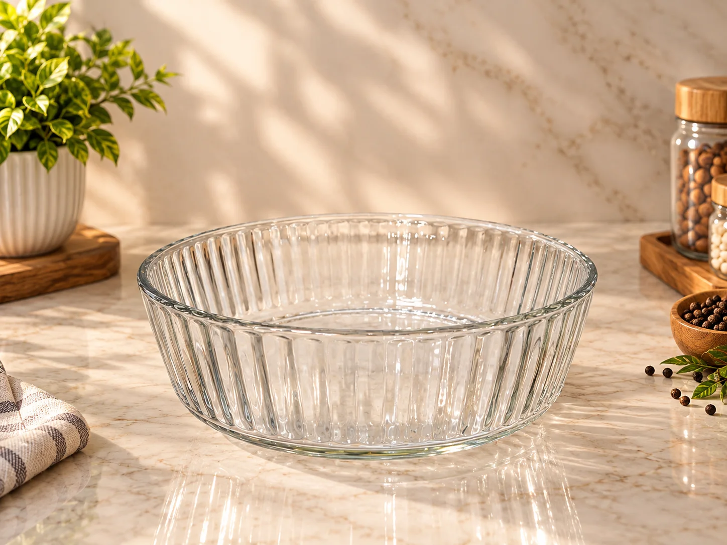 Deep Glass Serving Dish (Medium) (waves) photo 1