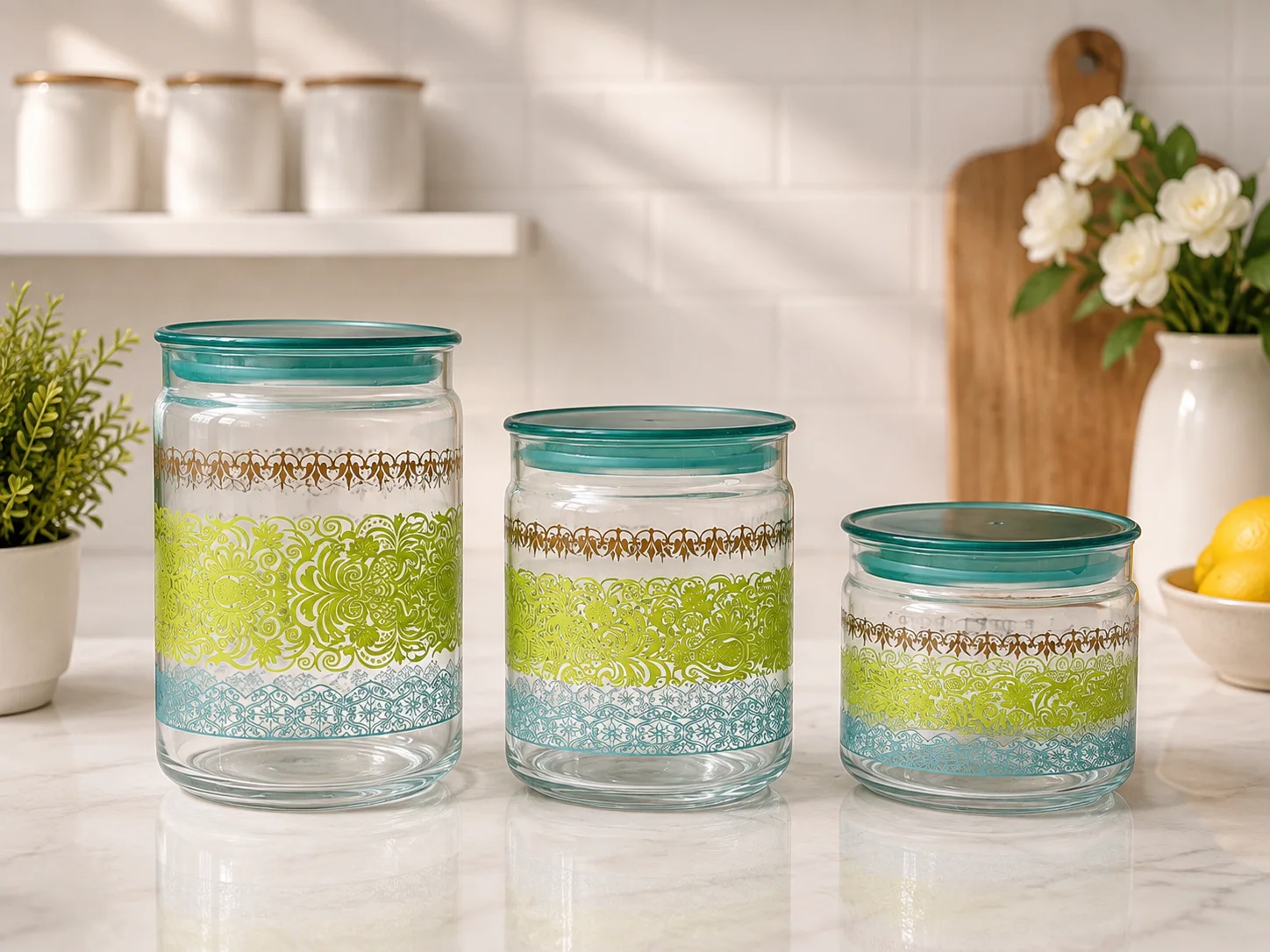 Airtight Jar Set Printed Green photo 1