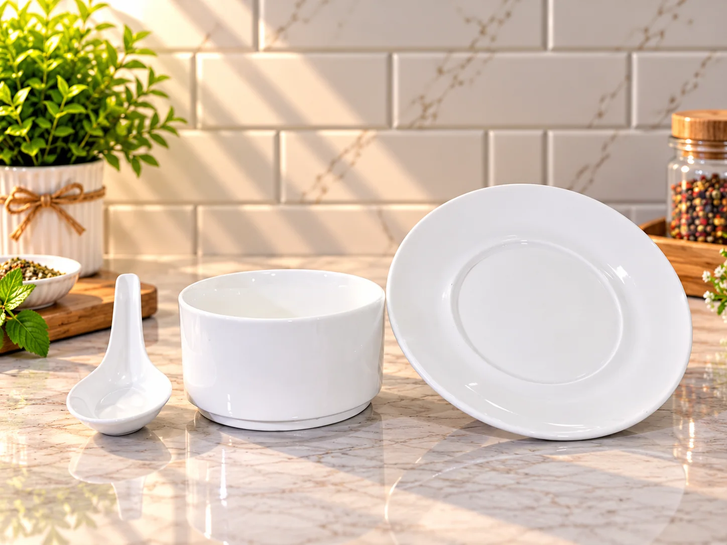 Porcelain Soap Bowl & Saucer with Spoon photo 3