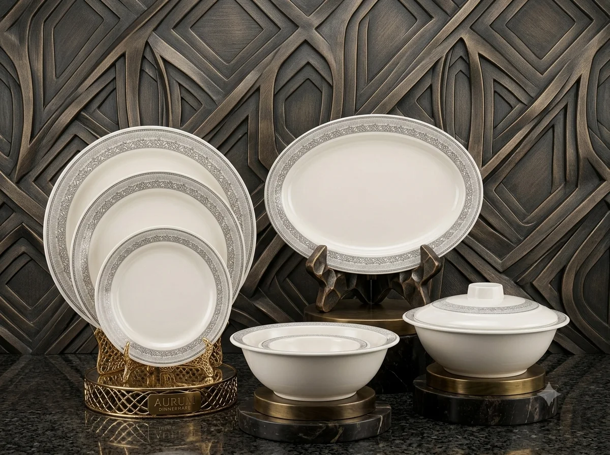 Dinner Set Melamine 6-Person Serving (white/Black) photo 1